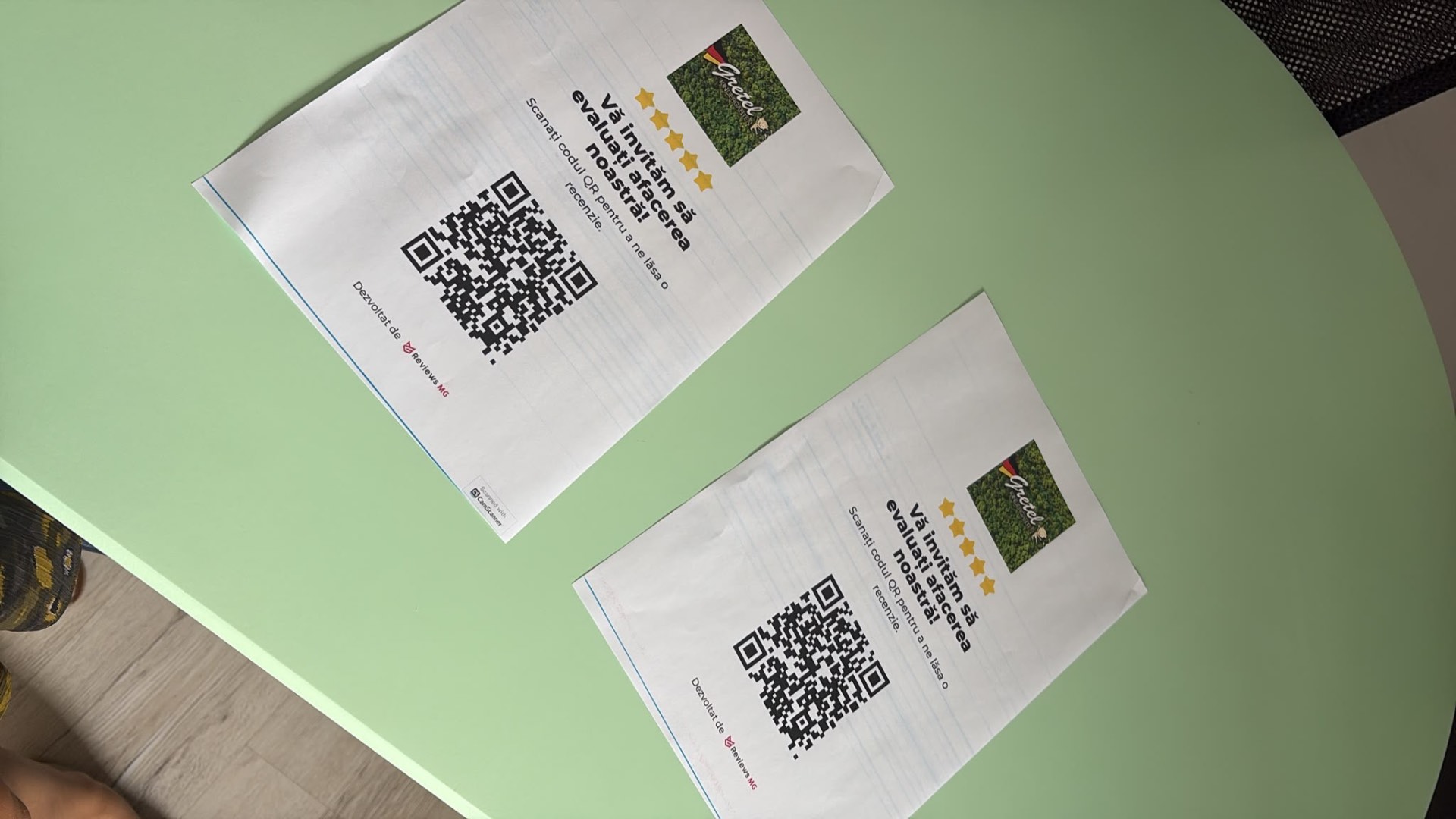 Materiale tipărite cu cod QR ReviewsMG pentru Gretel